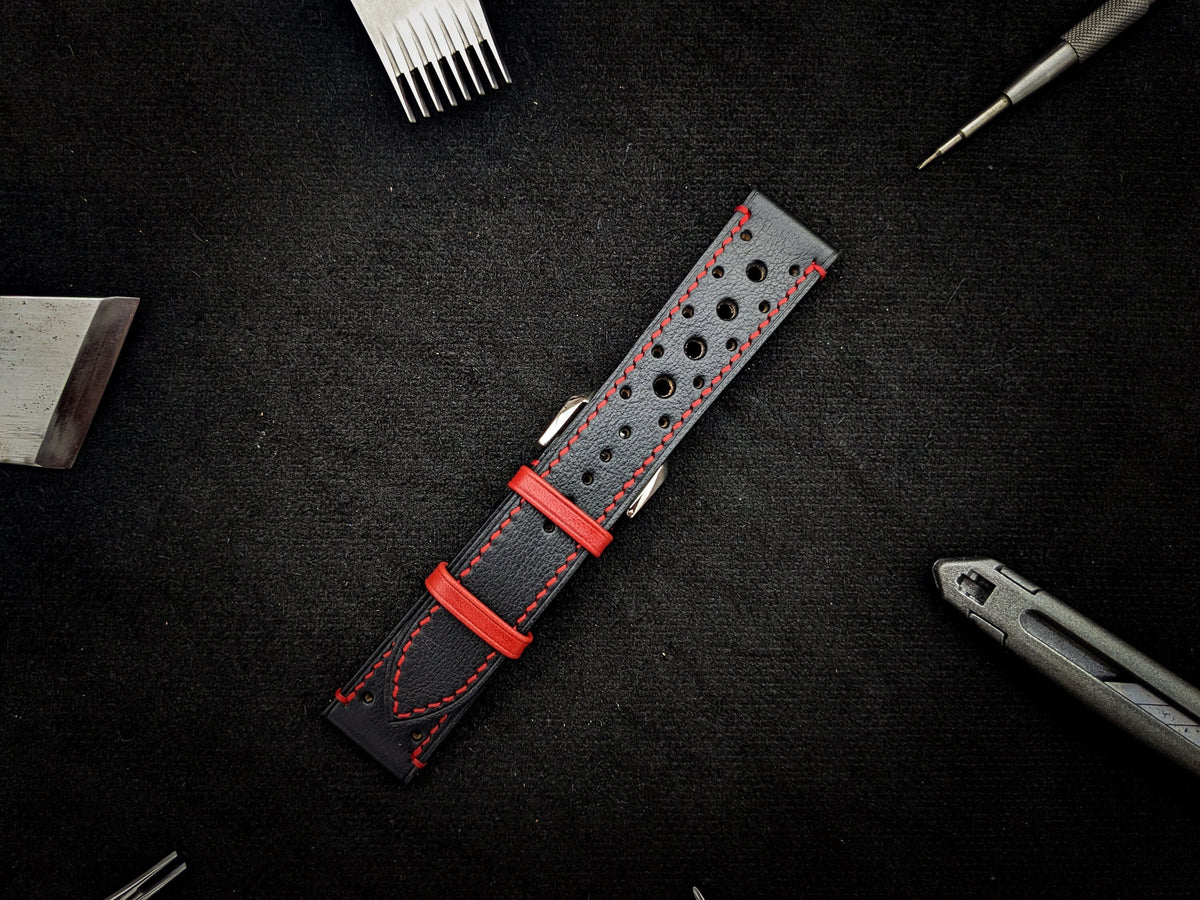 black & red vachetta leather watch strap – photo 5
