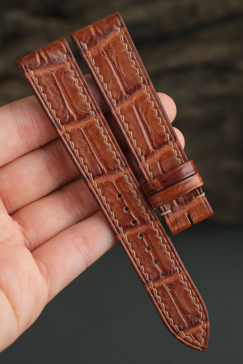 cognac alligator leather watch strap – photo 5