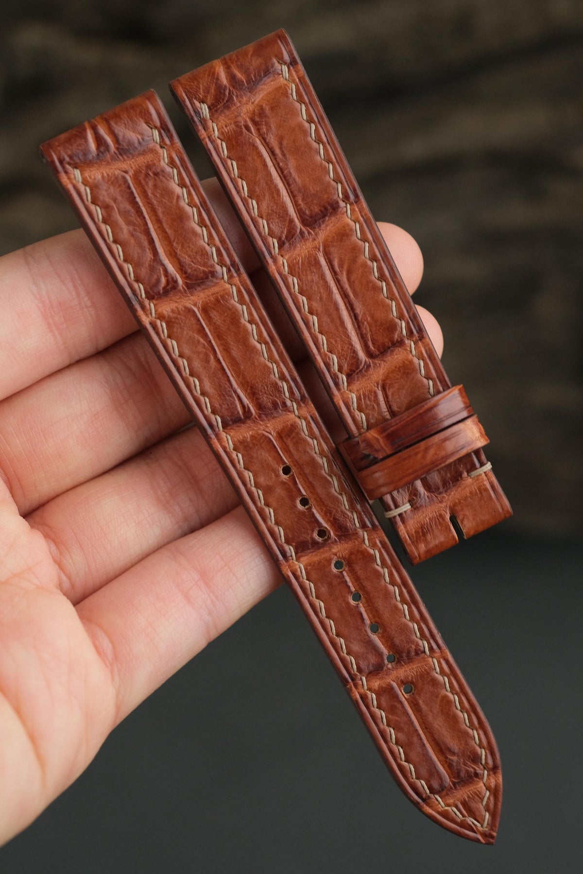 cognac alligator leather watch strap – photo 5