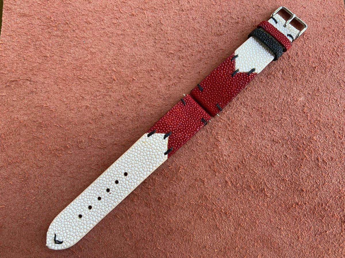red & white stingray leather watch strap – photo 5