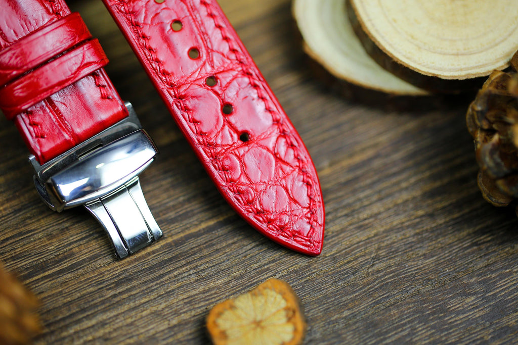 bright red alligator leather watch strap – photo 3