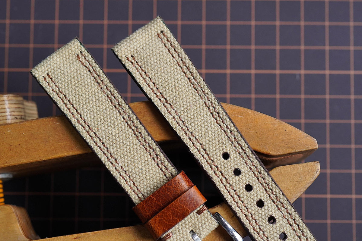 cream canvas leather watch strap – photo 4