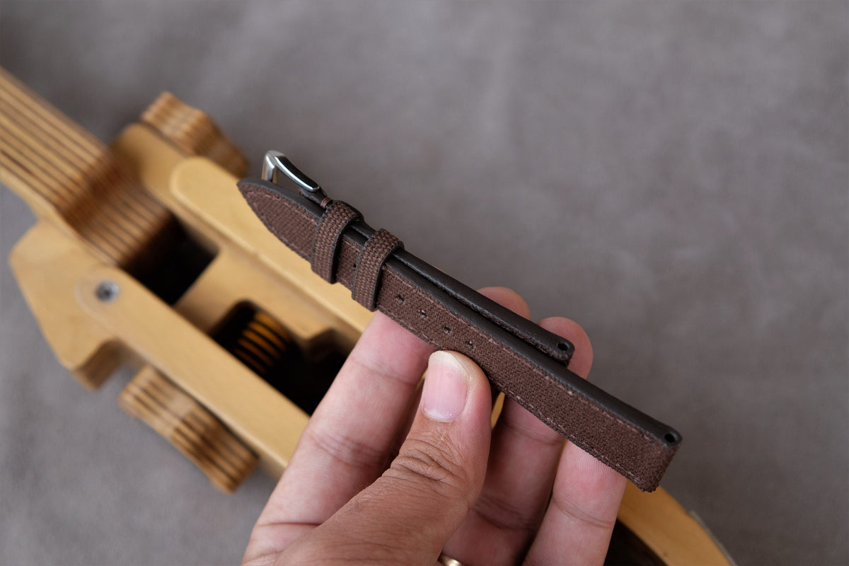 chocolate brown canvas leather watch strap – photo 5