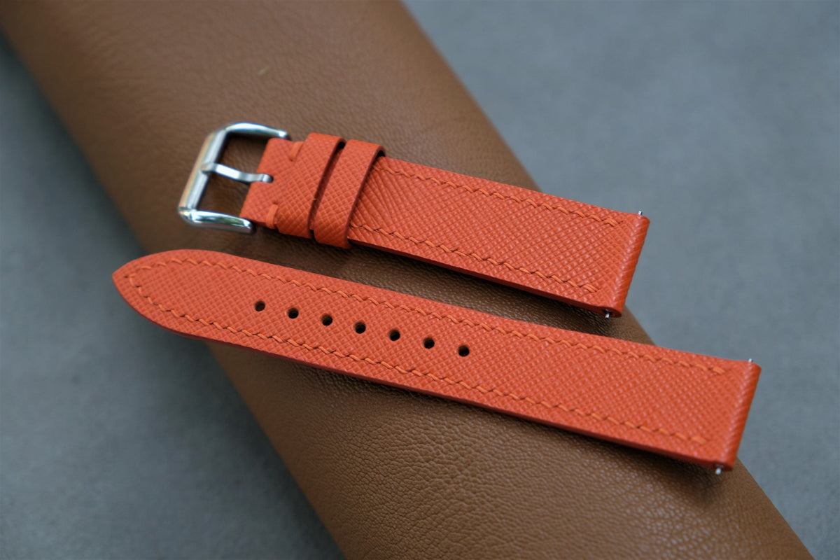 orange saffiano leather watch strap – photo 5