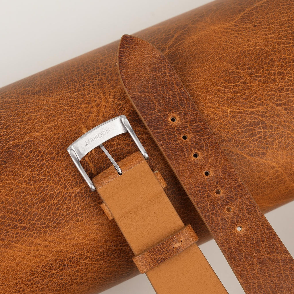 golden brown waxed leather watch strap – photo 5