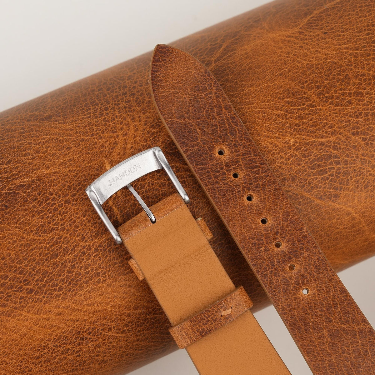 golden brown waxed leather watch strap – photo 5