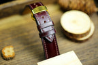 oxblood cherry red shell cordovan leather watch strap with gold clasp – photo 4