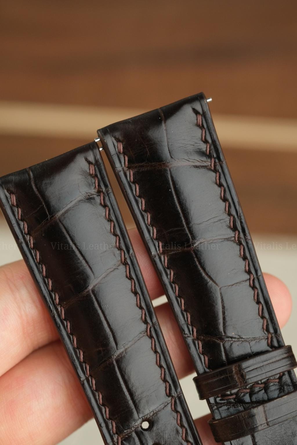 dark brown & chocolate alligator leather watch strap – photo 6