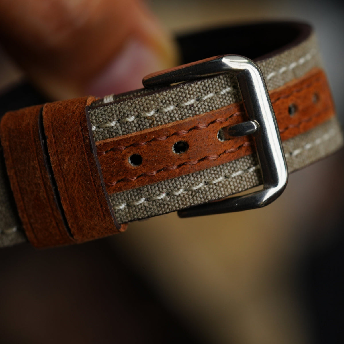 grey & brown sailcloth rubber leather watch strap – photo 5
