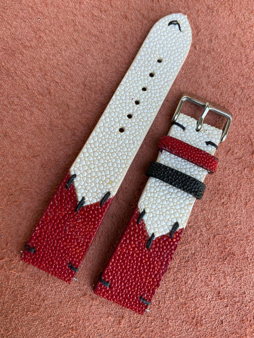 red & white stingray leather watch strap – photo 6