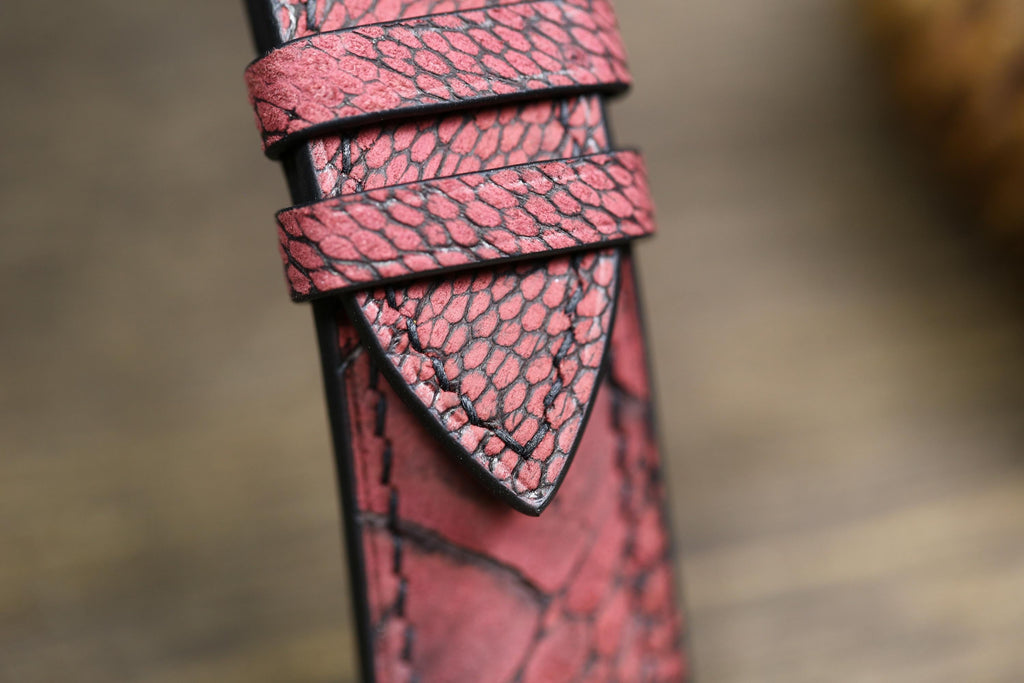 waxy red ostrich leg leather watch strap – photo 4