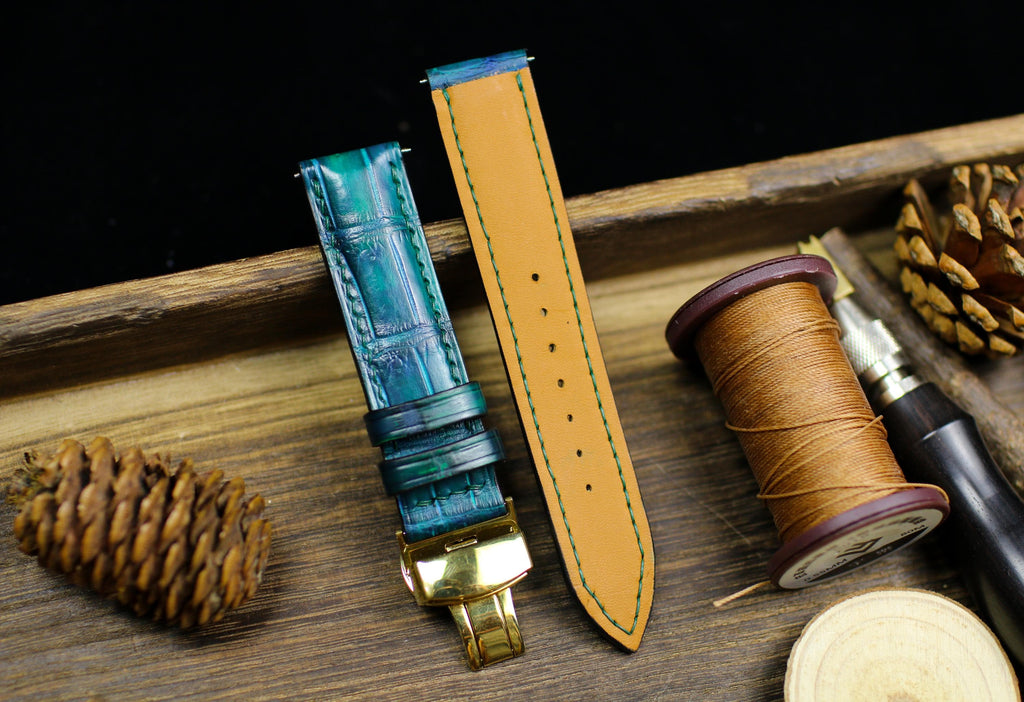 aqua green alligator leather watch strap – photo 4