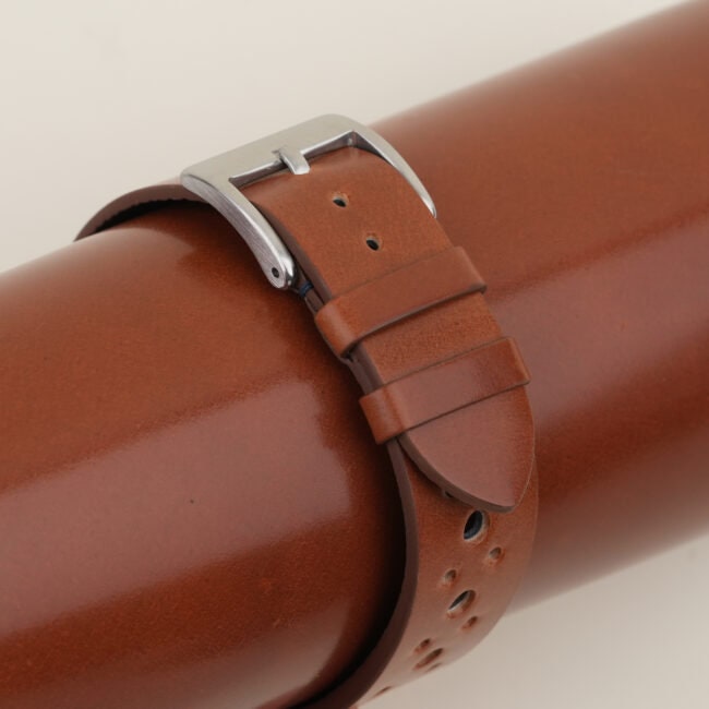 cognac & navy shell cordovan leather watch strap – photo 6