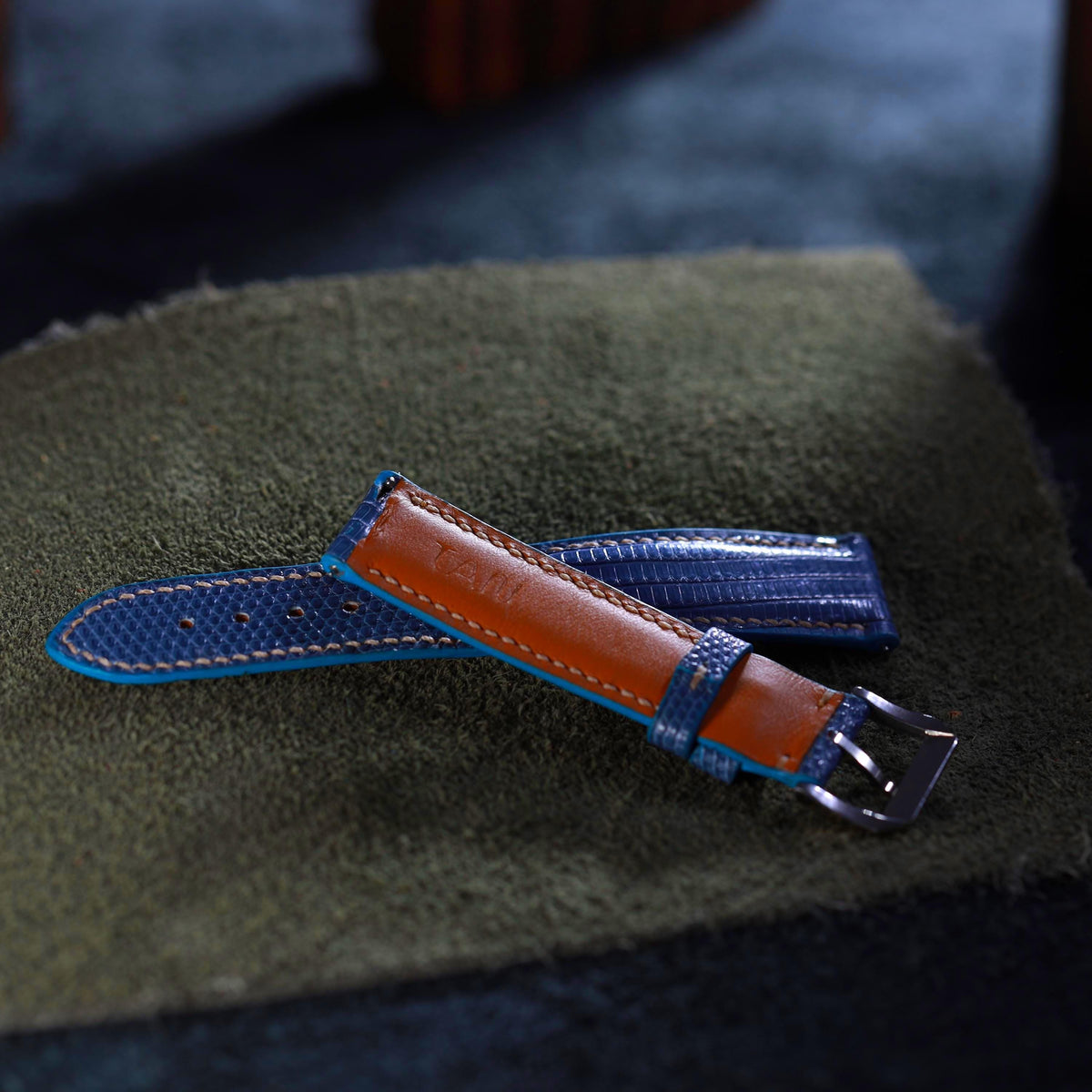 teal blue lizard leather watch strap – photo 6