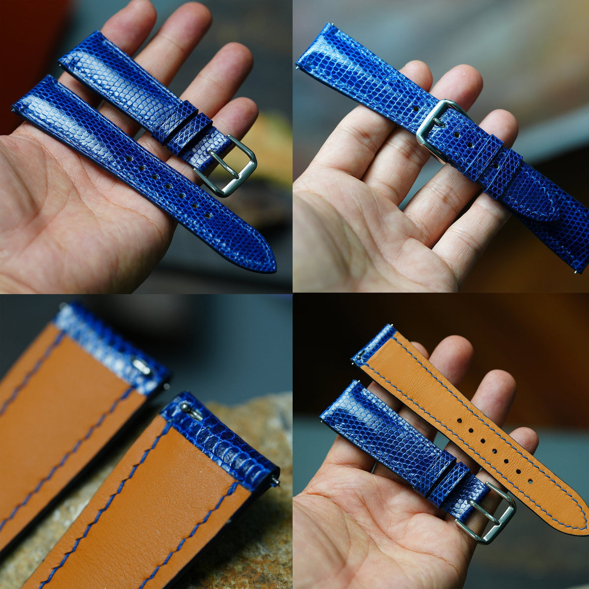 dark blue lizard leather watch strap – photo 5