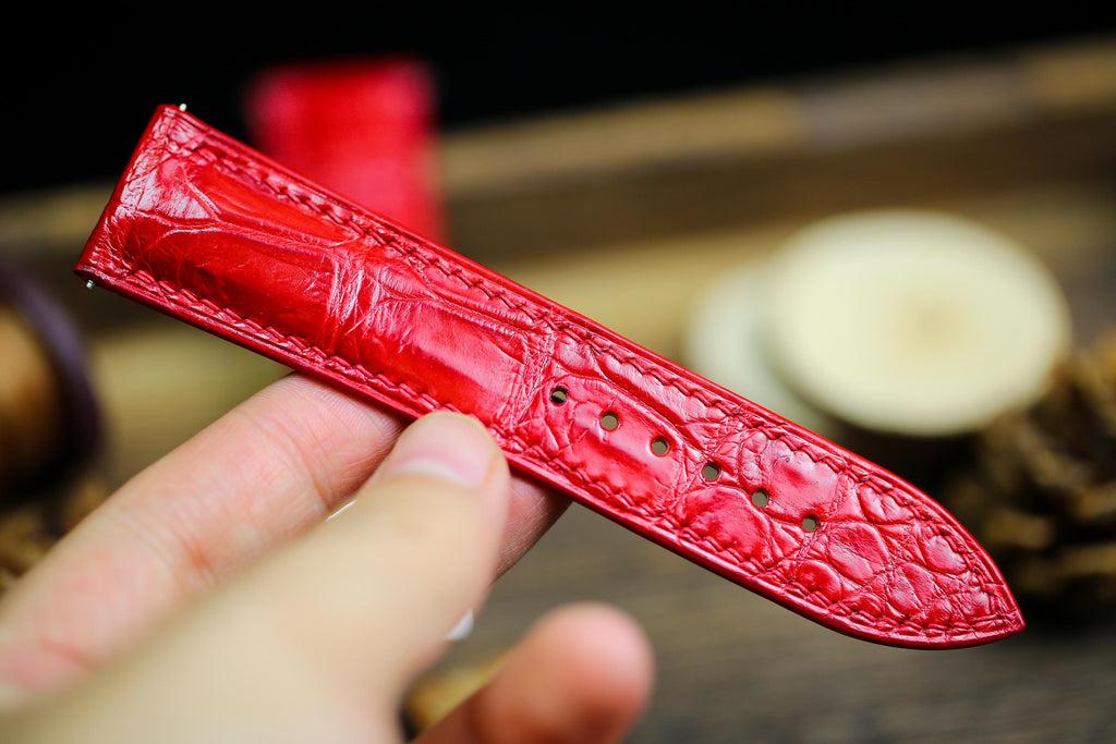 bright red alligator leather watch strap – photo 4