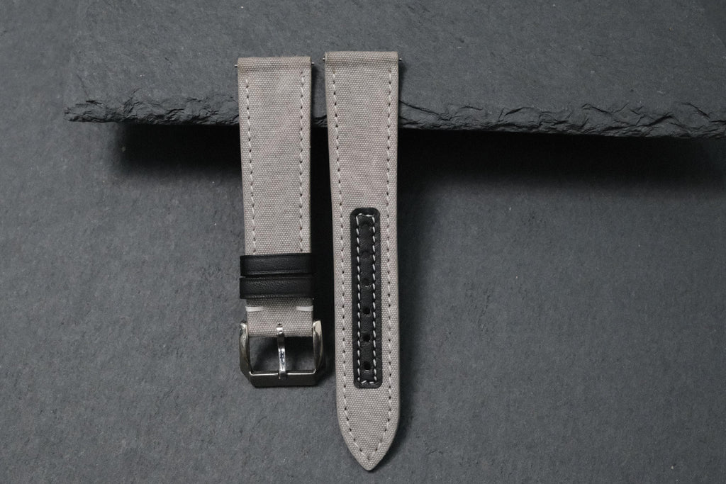 grey canvas leather watch strap – photo 3