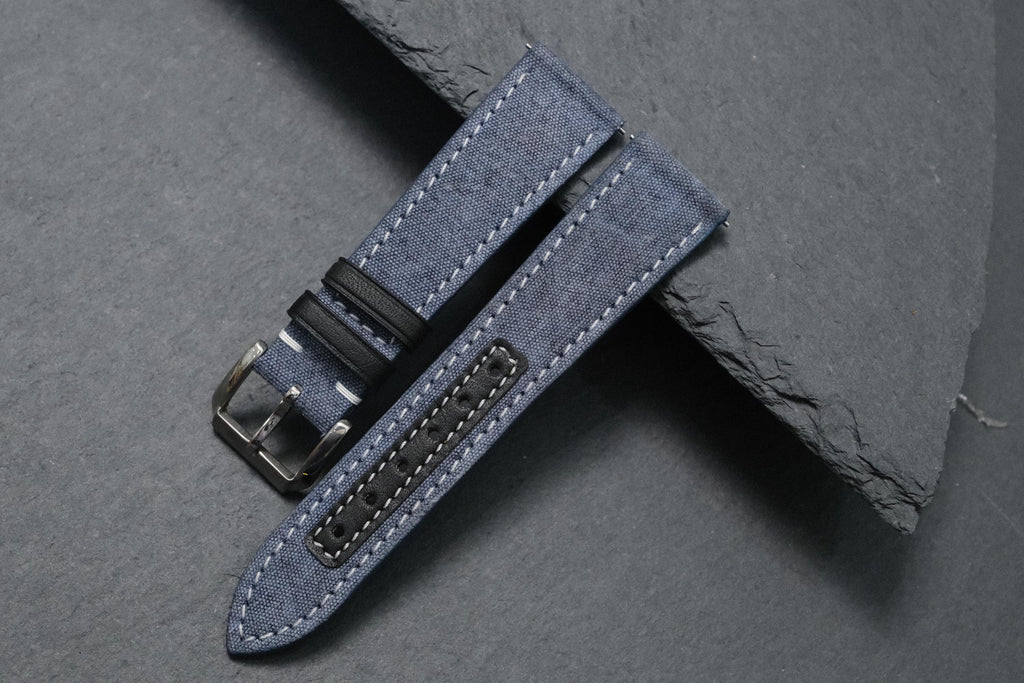 blue gray canvas leather watch strap – photo 3