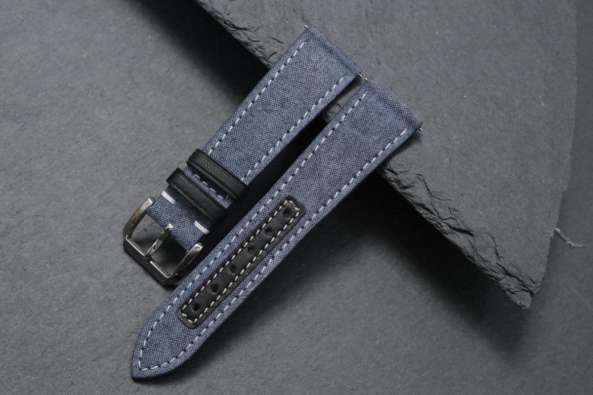 blue gray canvas leather watch strap – photo 3