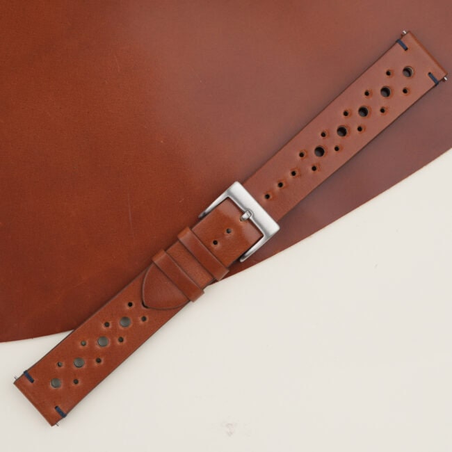 cognac & navy shell cordovan leather watch strap – photo 7