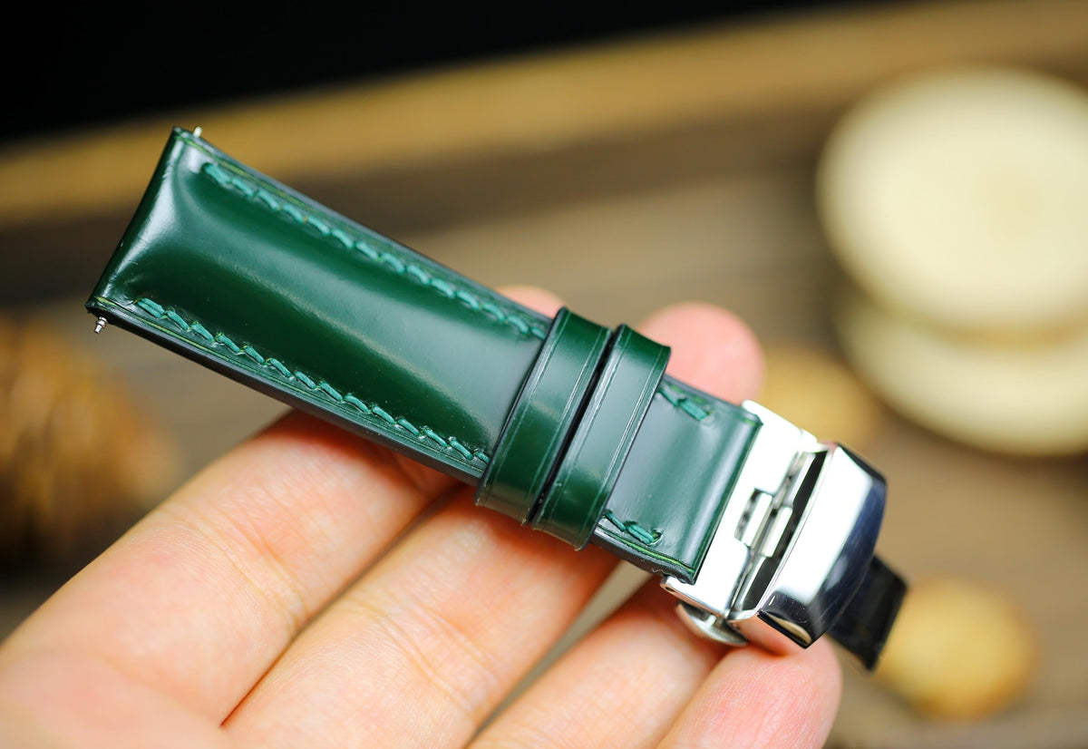 medium army green shell cordovan leather watch strap – photo 5
