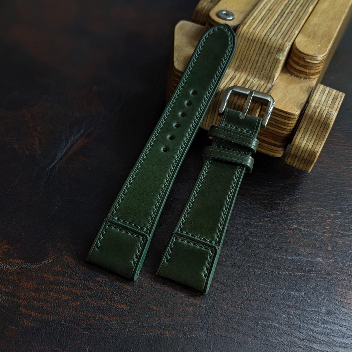 dark green shell cordovan leather watch strap – photo 7