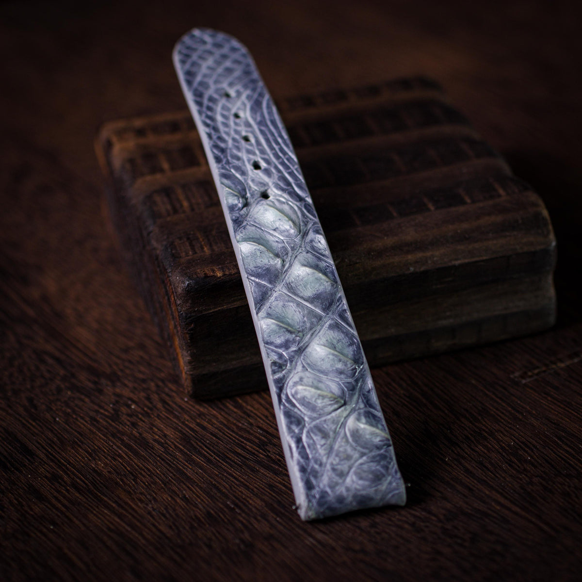 patina blue grey alligator leather watch strap – photo 7
