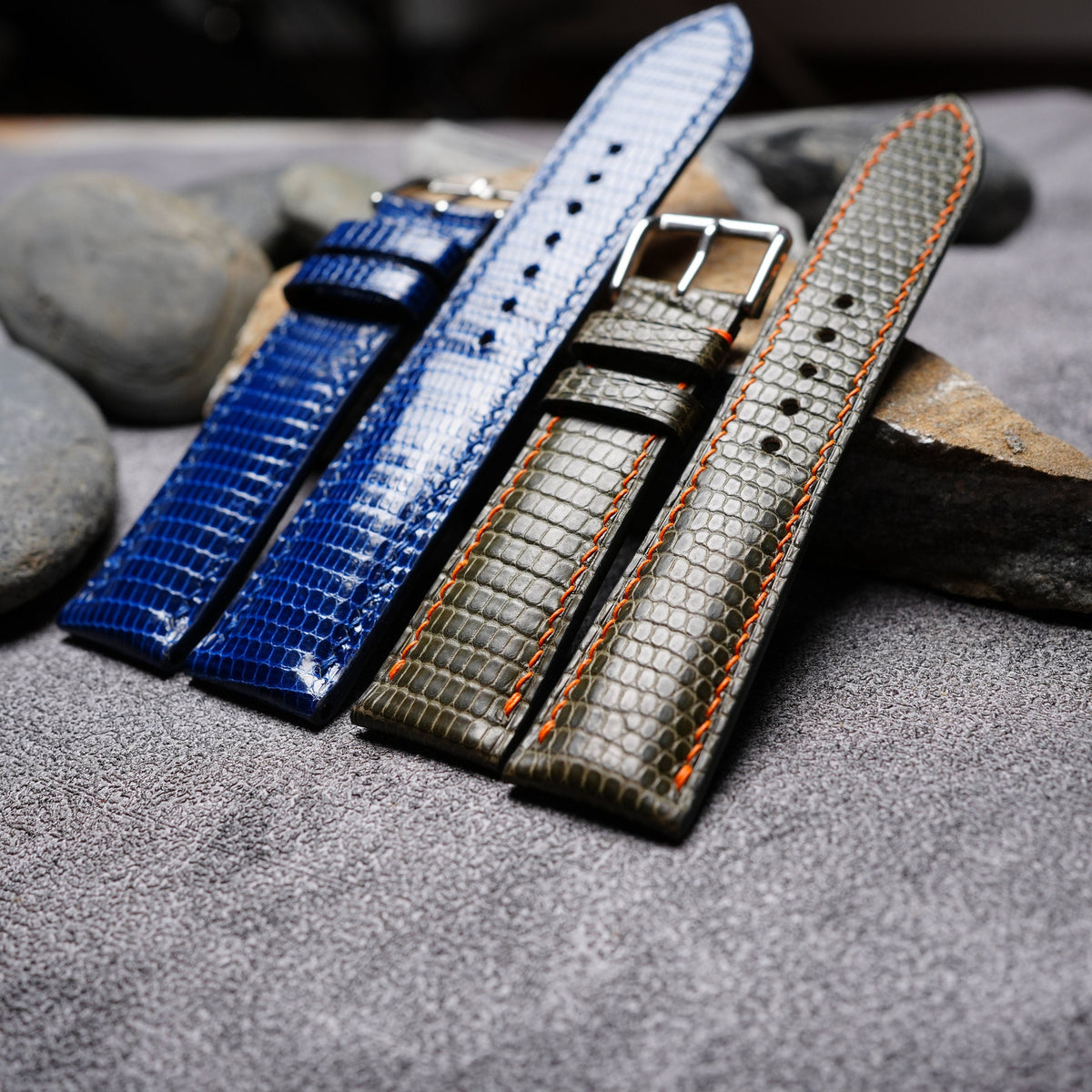 olive & blue lizard leather watch strap – photo 6