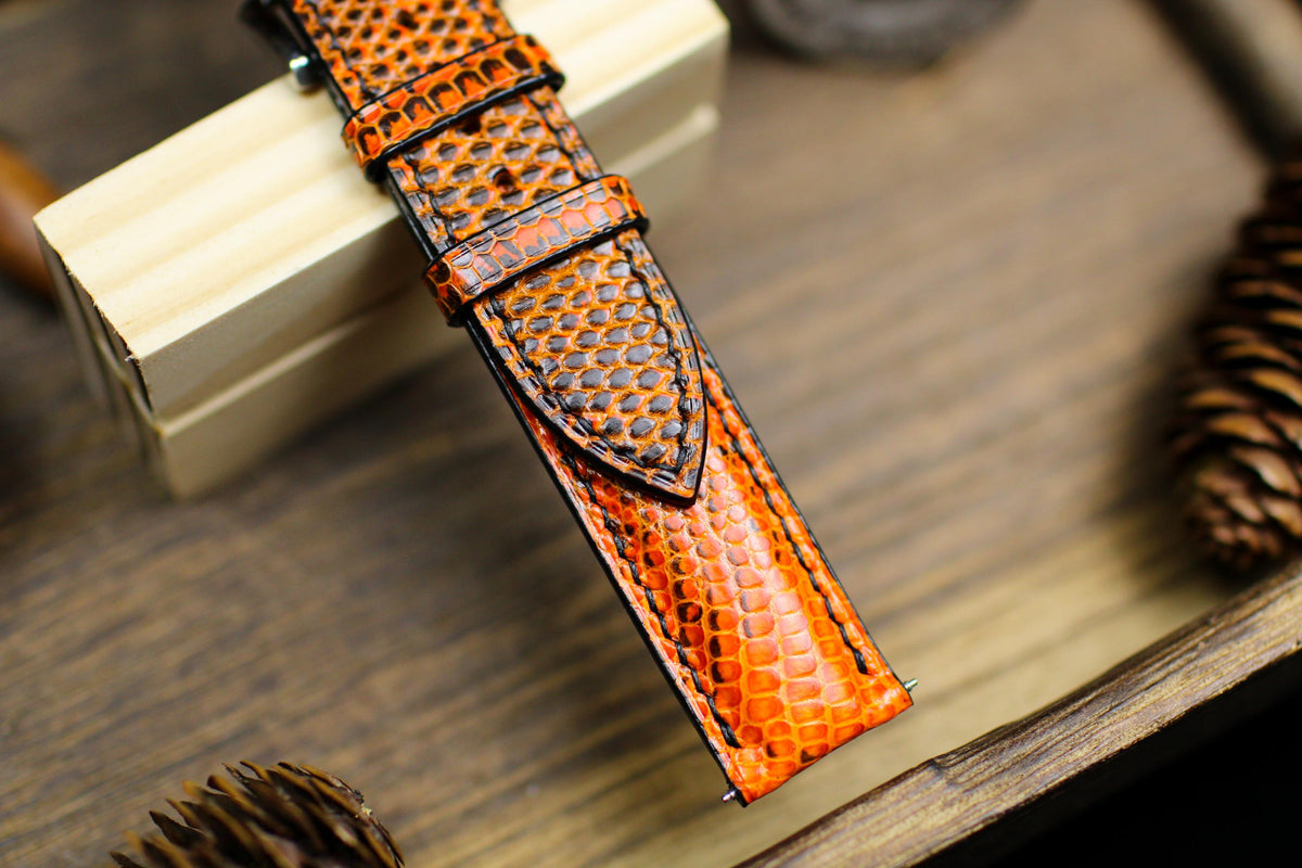 orange & black lizard leather watch strap – photo 5