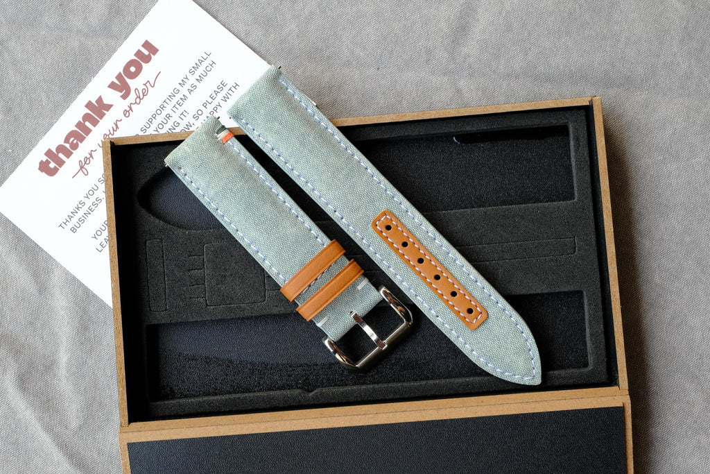 sage green canvas leather watch strap – photo 7