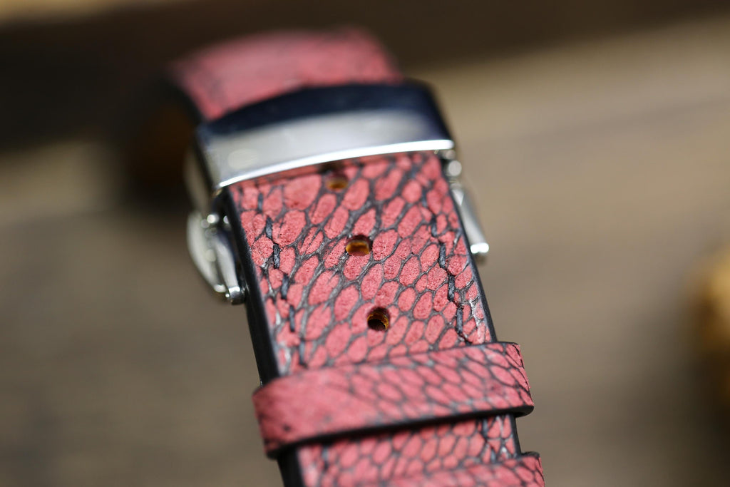 waxy red ostrich leg leather watch strap – photo 5