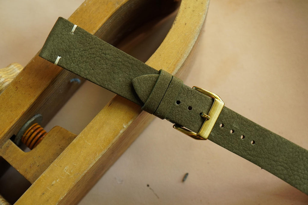 olive nubuck leather watch strap – photo 6