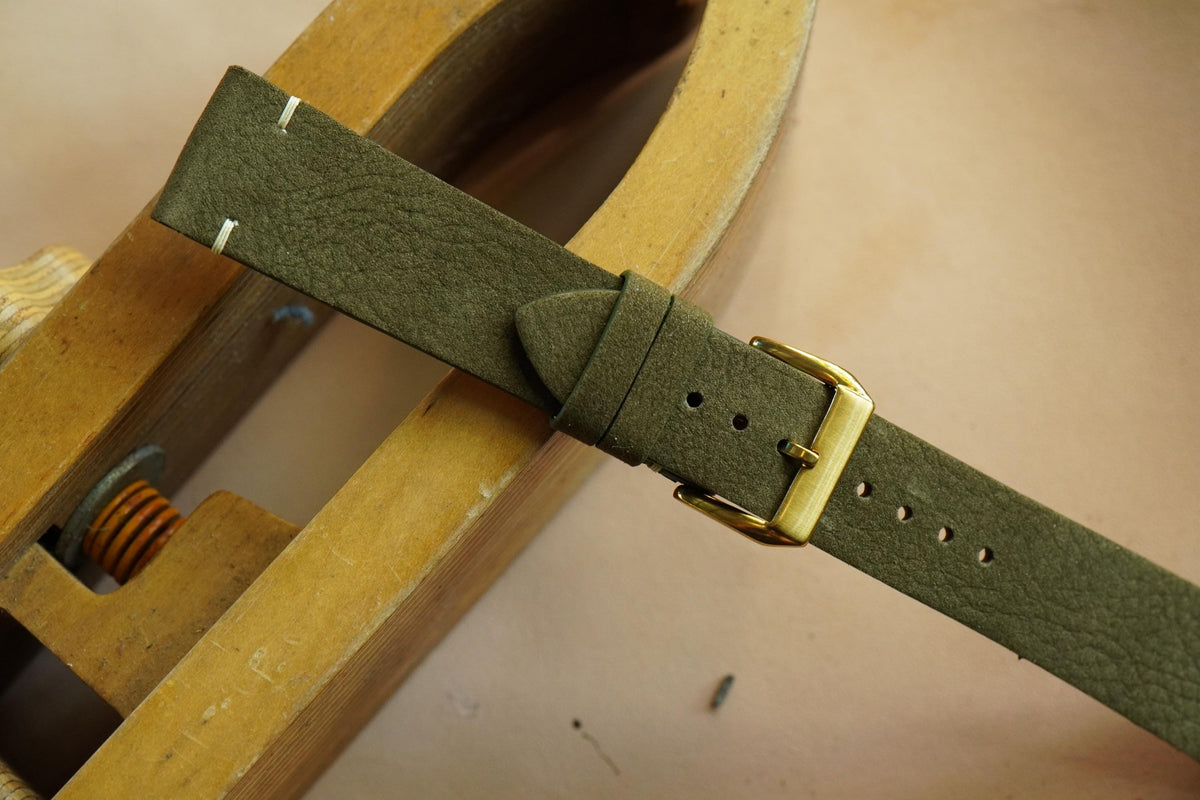 olive nubuck leather watch strap – photo 6