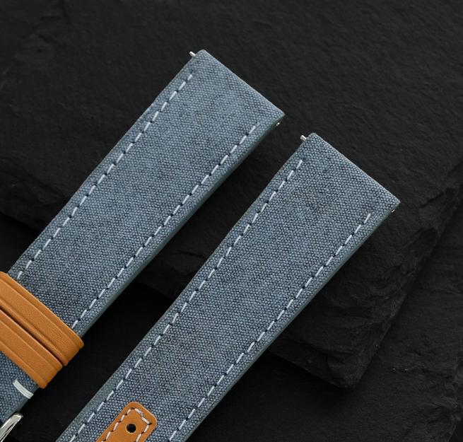 slate grey & brown canvas leather watch strap – photo 7