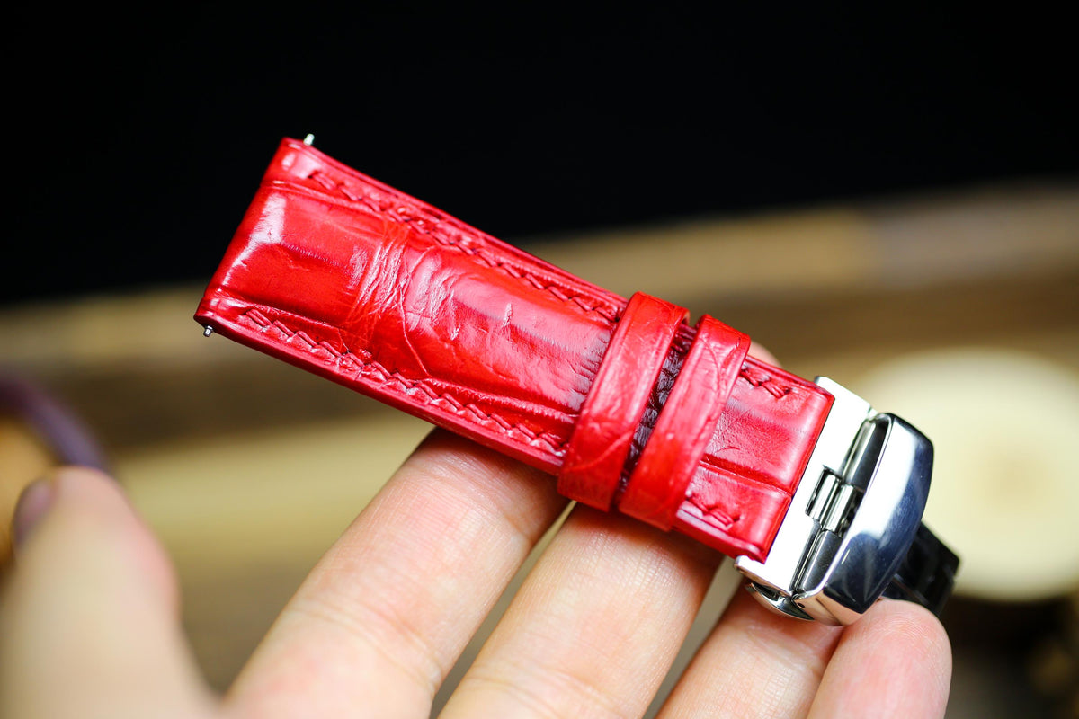 bright red alligator leather watch strap – photo 5