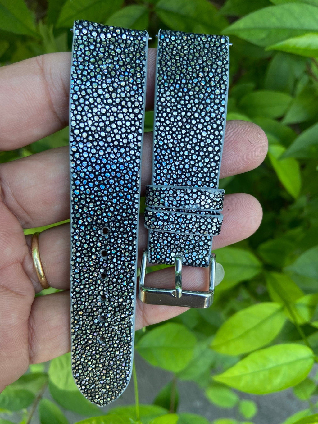 silver stingray leather watch strap – photo 7