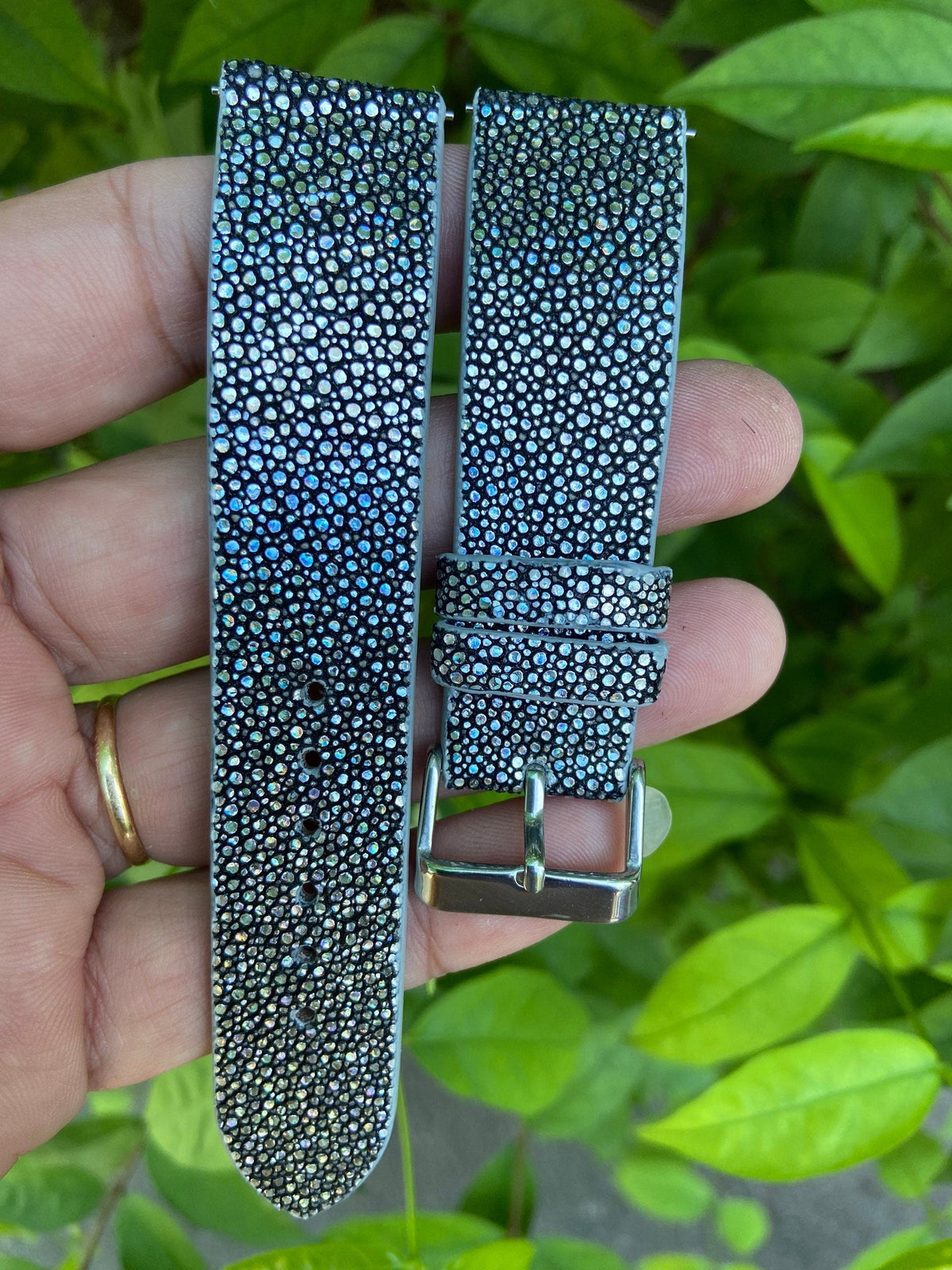 silver stingray leather watch strap – photo 7
