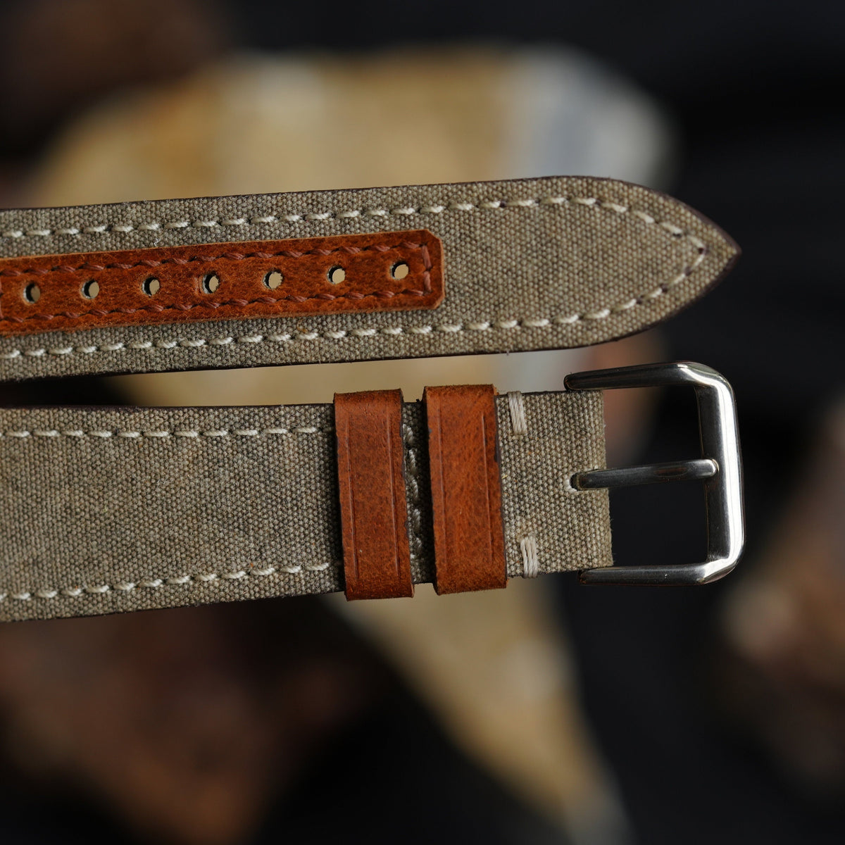 grey & brown sailcloth rubber leather watch strap – photo 6