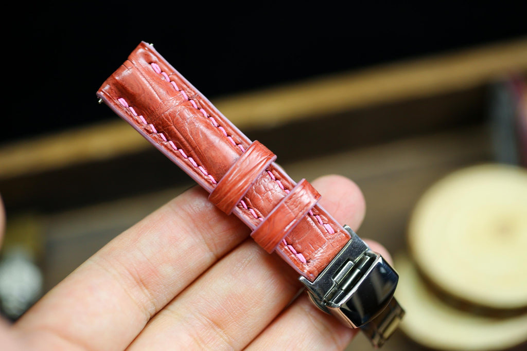 salmon pink alligator leather watch strap – photo 5