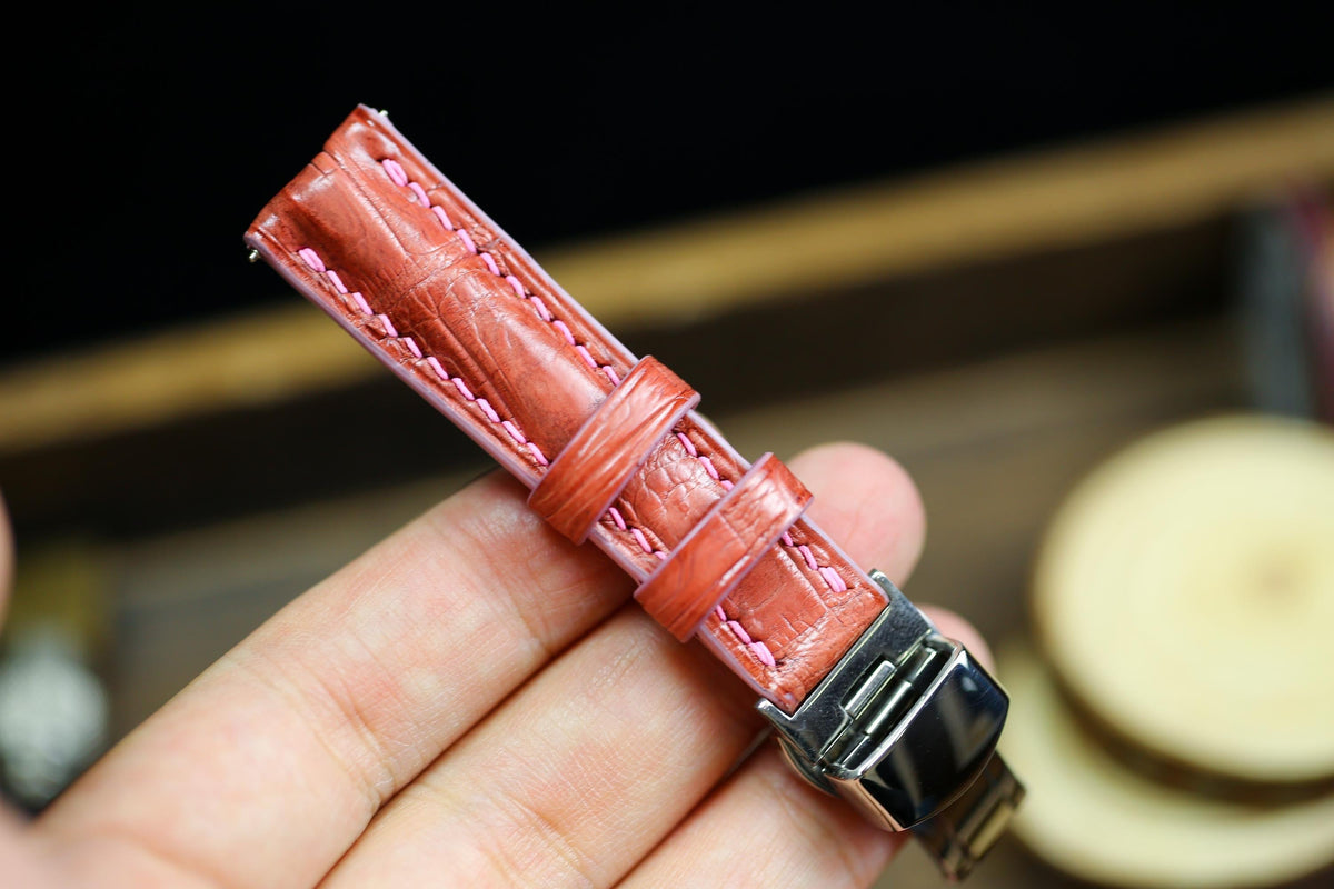 salmon pink alligator leather watch strap – photo 5