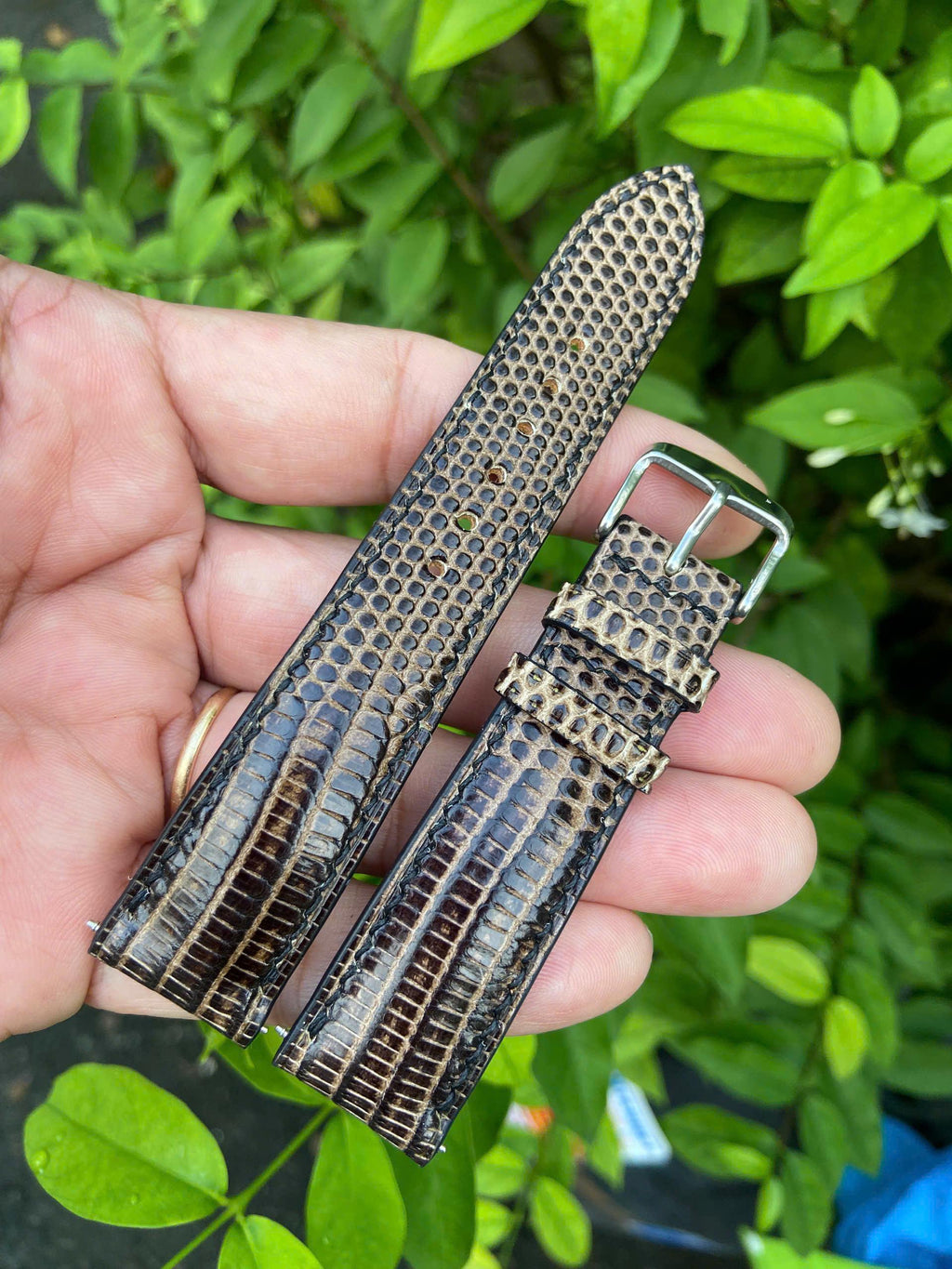 gray & black lizard leather watch strap – photo 7
