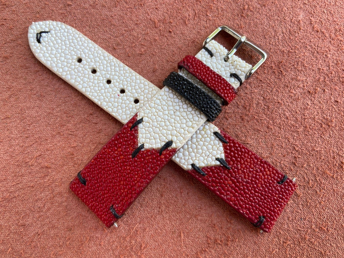 red & white stingray leather watch strap – photo 7