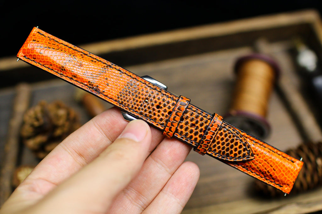 orange & black lizard leather watch strap – photo 6
