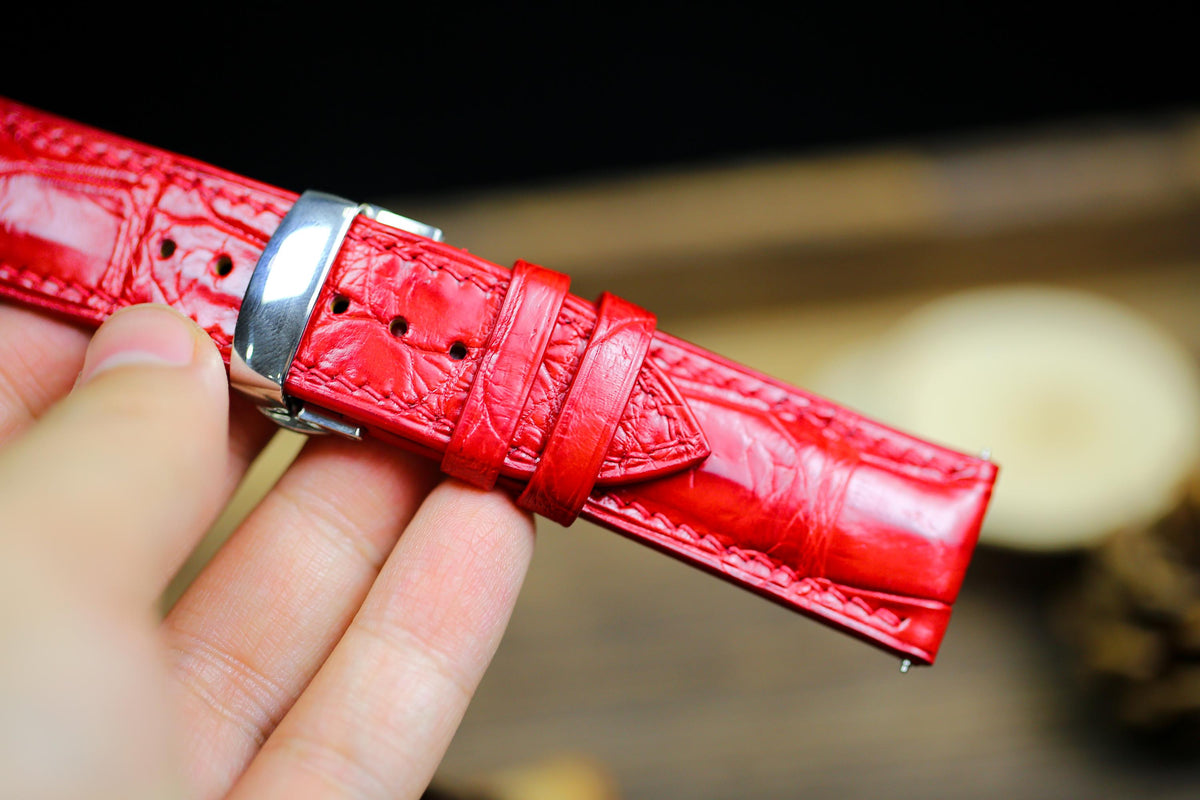 bright red alligator leather watch strap – photo 6