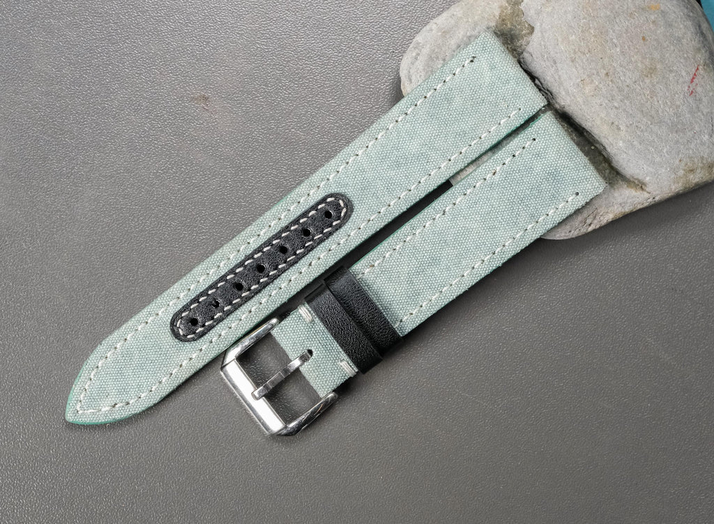 greyish blue canvas leather watch strap – photo 6