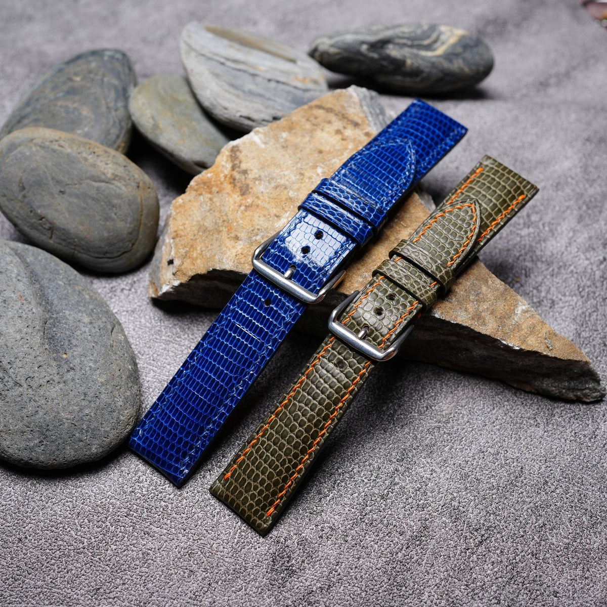 olive & blue lizard leather watch strap – photo 7
