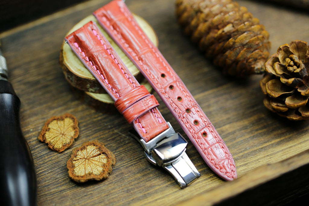 salmon pink alligator leather watch strap – photo 6