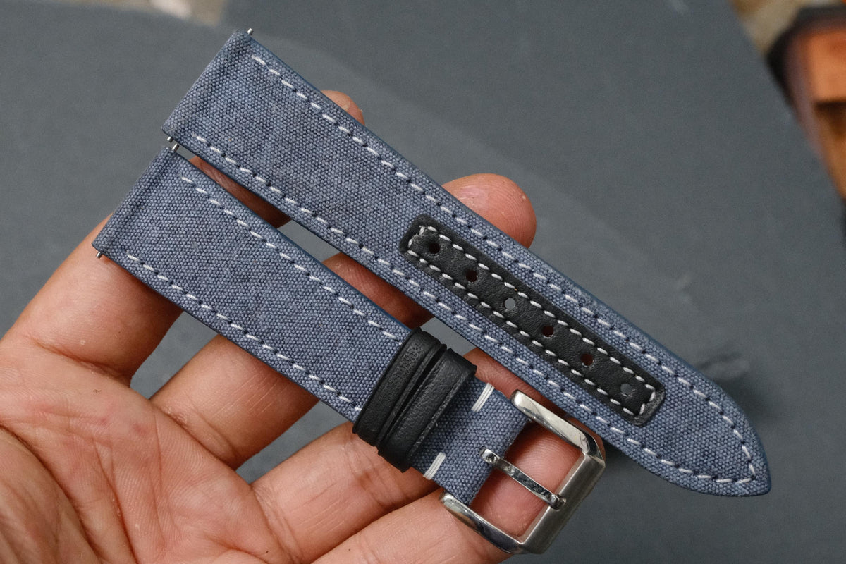 blue gray canvas leather watch strap – photo 4