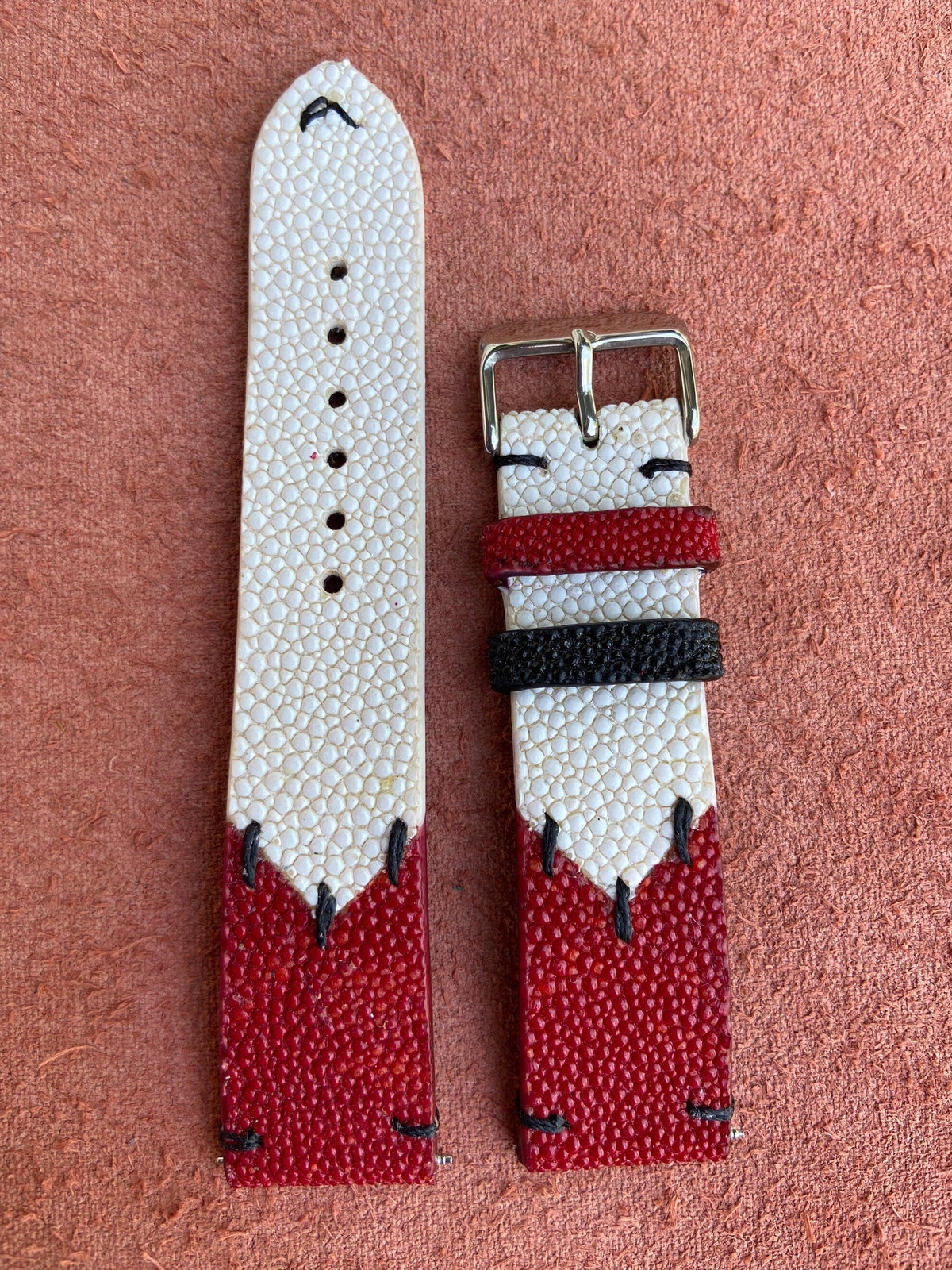red & white stingray leather watch strap – photo 8