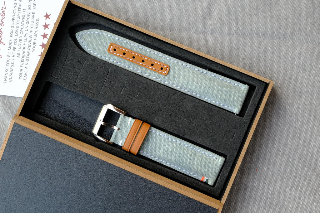 sage green canvas leather watch strap – photo 8